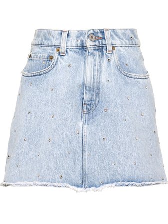 Shop Miu Miu Iconic crystal-embellished denim skirt with Express Delivery - FARFETCH