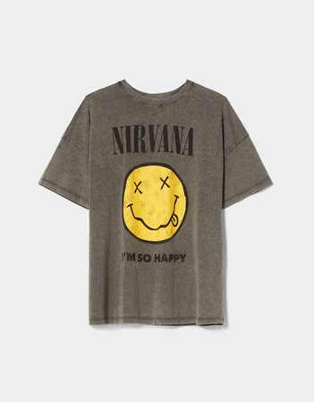 Short sleeve happy face Nirvana print T-shirt - T-shirts - Woman | Bershka