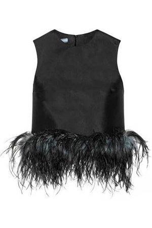 Prada | Feather-trimmed wool and silk-blend top | NET-A-PORTER.COM