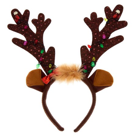 Light Up Reindeer Antlers Headband - Brown | Claire's US