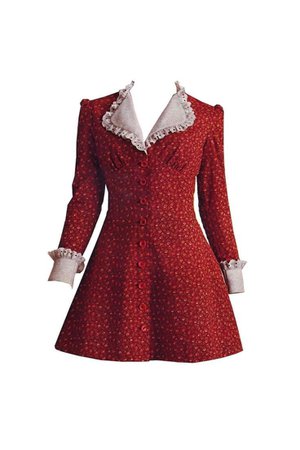 red 70s dress contrast collar