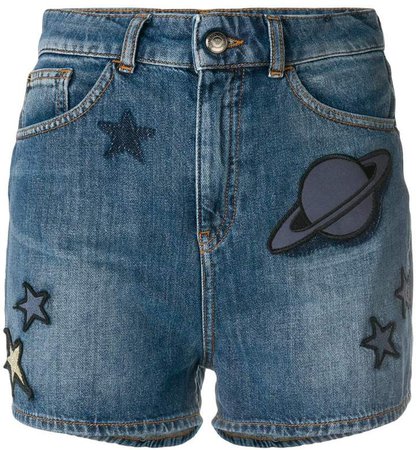 space patch denim shorts