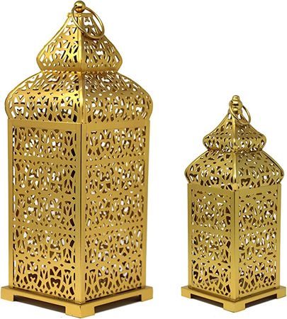 Amazon.com: Vela Lanterns Temple Moroccan Style Decorative Candle Lanterns for Ramadan, Gold, Set of 2 : Home & Kitchen
