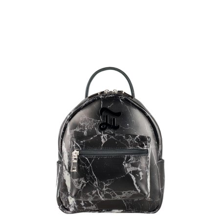 BLACK MARBLE ZIPPY Small Size Leather Backpack