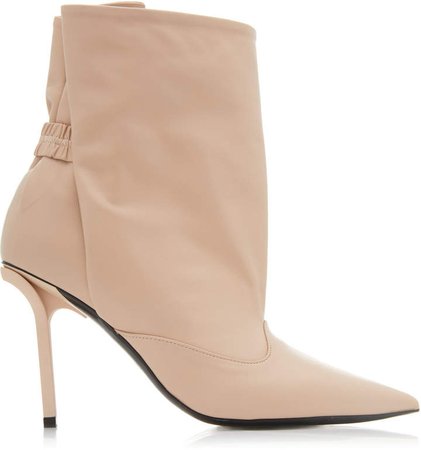 Ruched Leather Ankle Boots