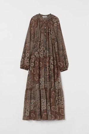Long Chiffon Dress - Dark brown/patterned - Ladies | H&M US