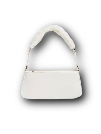 white Mali + Lili Scarlett Faux Fur Strap Baguette Bag purse
