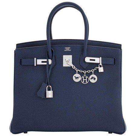 Hermes Blue Nuit Verso Rose Pourpre 35cm VIP Limited Edition A Stamp Birkin Bag at 1stdibs