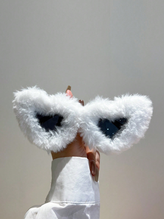 1pair Women Fluffy Creative Fashion Glasses, For Party