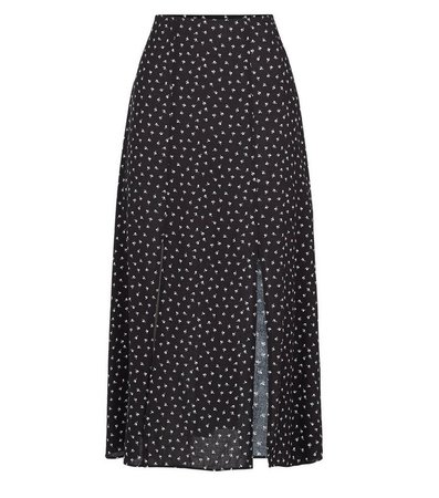 Black Floral Split Midi Skirt | New Look