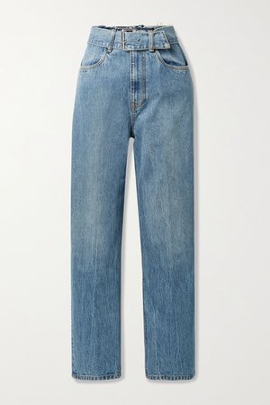 Light denim Belted distressed high-rise straight-leg jeans | Alexander Wang | NET-A-PORTER