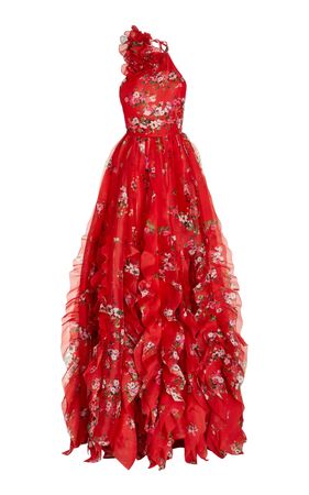 Ruffled Floral-Print Silk Gown By Carolina Herrera | Moda Operandi