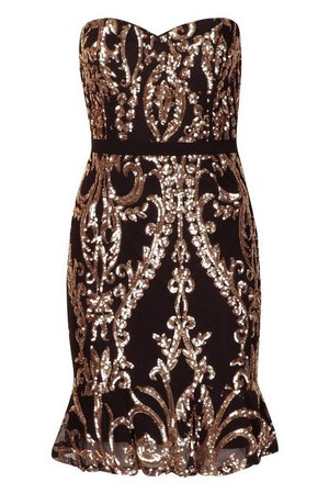 Sequin Baroque Bustier Mini Dress | Boohoo