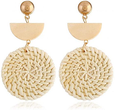 Yiiana Drop Earrings Jewelry for Women Rattan Handmade Earrings Straw Bamboo Wicker Wooden Geometric Earrings: Amazon.co.uk: Jewellery