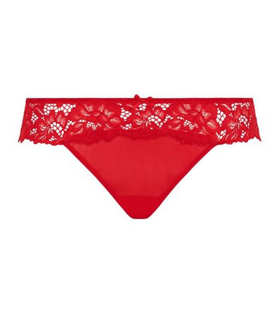 Red Bow Front Lace Thong | New Look