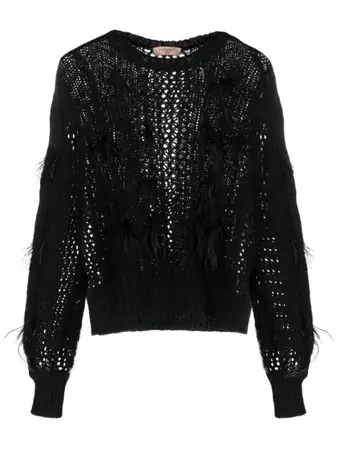 TWINSET feather-detail cable-knit Jumper - Farfetch