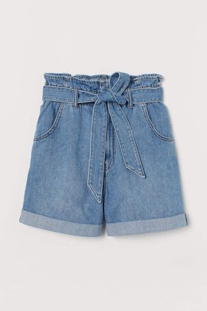 Denim Paper-bag Shorts - Blue