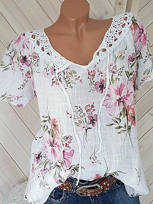 Autumn Spring Polyester Women Square Neck Decorative Button Floral Printed Long Sleeve Blouses - berrylook.com