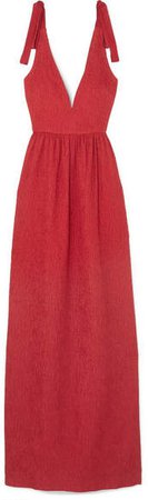 Harlow Bow-detailed Cloqué Maxi Dress - Red