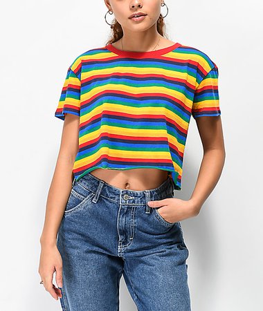 A-Lab Ballina Rainbow Stripe Crop T-Shirt | Zumiez