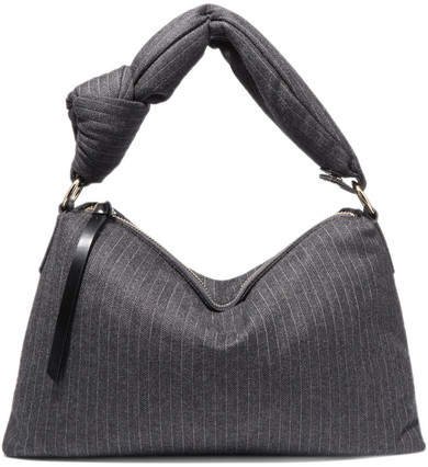 Padded Pinstriped Wool-blend Tote - Gray