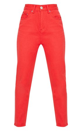 Bright Red High Waisted Mom Jeans