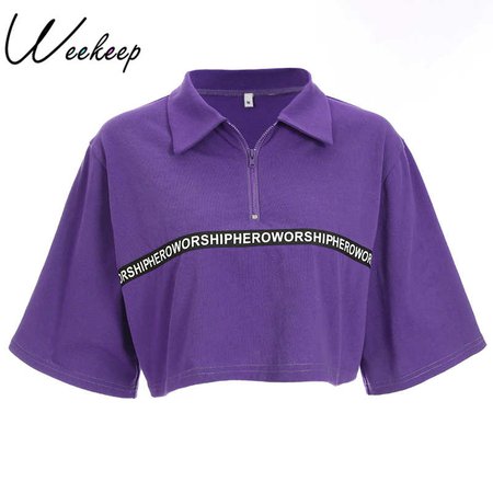 Weekeep-Women-Loose-Turn-down-Collar-Cropped-t-shirt-Summer-Streetwear-Letter-Print-Purple-Cotton-t.jpg (800×800)