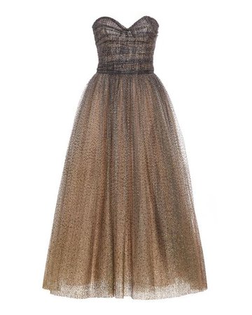 Monique Lhuillier Strapless Tulle Dress in Grey (Gray)