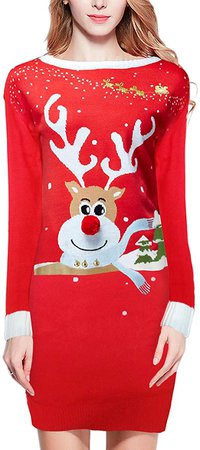 Amazon.com: v28 Ugly Christmas Sweater for Women Vintage Funny Merry Knit Sweaters Dress (XL, Bear Black): Clothing