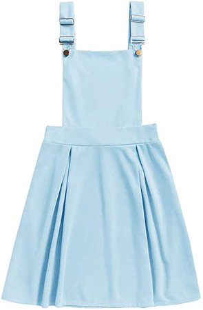 Romwe Women's Cute A Line Adjustable Straps Pleated Mini Overall Pinafore Dress (Large, Blue) at Amazon Women’s Clothing store