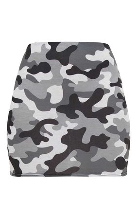 Grey Camo Print Mini Skirt
