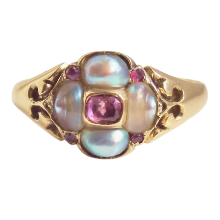 Antique Victorian Ruby and Blister Pearl Ring