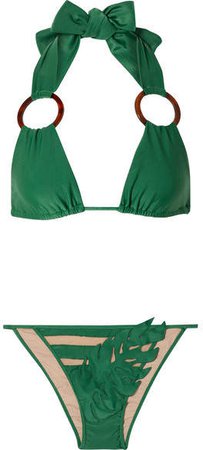 Cult Gaia Embellished Tulle-paneled Triangle Bikini - Green