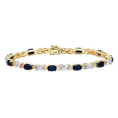 9ct Yellow Gold Sapphire Diamond Bracelet in Kiss Design