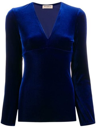 Blue Blanca Vita V-Neck Velvet Top | Farfetch.com