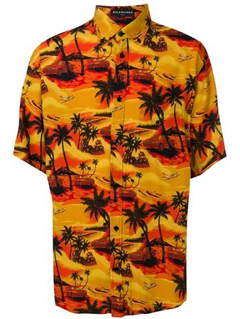 Balenciaga Orange Palm Print Shirt | The Webster