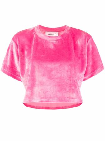STYLAND velvet-effect Cropped T-shirt - Farfetch