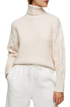 Topshop Cable Knit Sleeve Turtleneck Sweater | Nordstrom