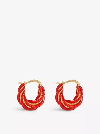 BOTTEGA VENETA - Woven 18ct yellow-gold plated silver and enamel hoop earrings | Selfridges.com