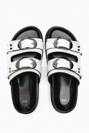LEATHER SANDALS WITH BUCKLES - White | ZARA United States