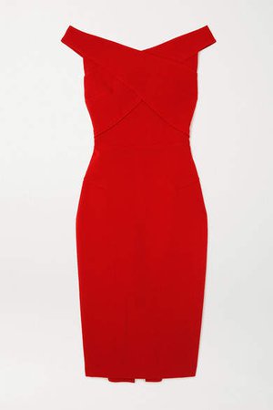 Amarula Off-the-shoulder Wool-crepe Midi Dress - Red