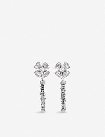 BVLGARI - Fiorever 18ct white-gold and diamond drop earrings | Selfridges.com
