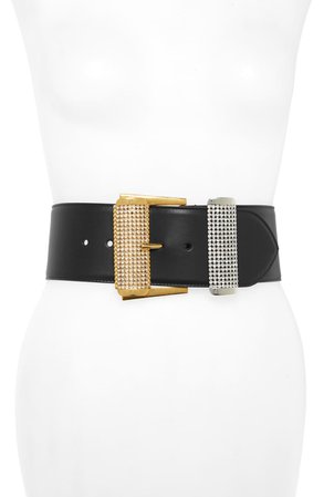 Versace Two Tone Strass Buckle Leather Belt | Nordstrom