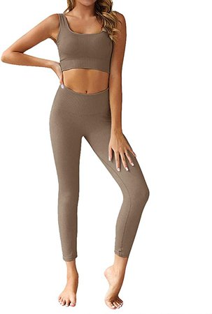 Amazon.com: Menore Yoga Outfits Workout Sets for Women Seamless Yoga Sports Tracksuits Bra and Leggings Set 2 Piece Brown: Clothing