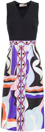 Stretch-crepe And Printed Silk-twill Dress