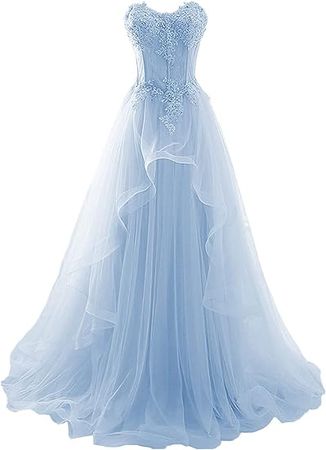 Amazon.com: BeautBoy Elegant Sweetheart Long Prom Dress with Sequin Applique A Line Pleated Tulle Evening Dress with Ruffle BB002 : Clothing, Shoes & Jewelry