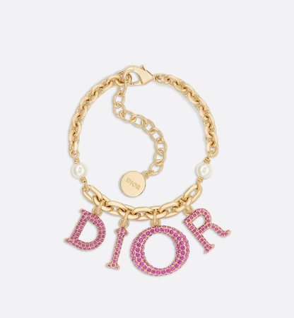 dior miss dior bracelet gold-finish metal with white resin pearls and fuchsia crystal acc