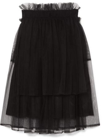 Tiered Tulle Midi Skirt - Black