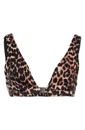 Ganni Leopard Print Bikini Top | brown