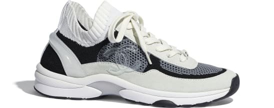 Trainers, fabric & suede calfskin, white & black - CHANEL